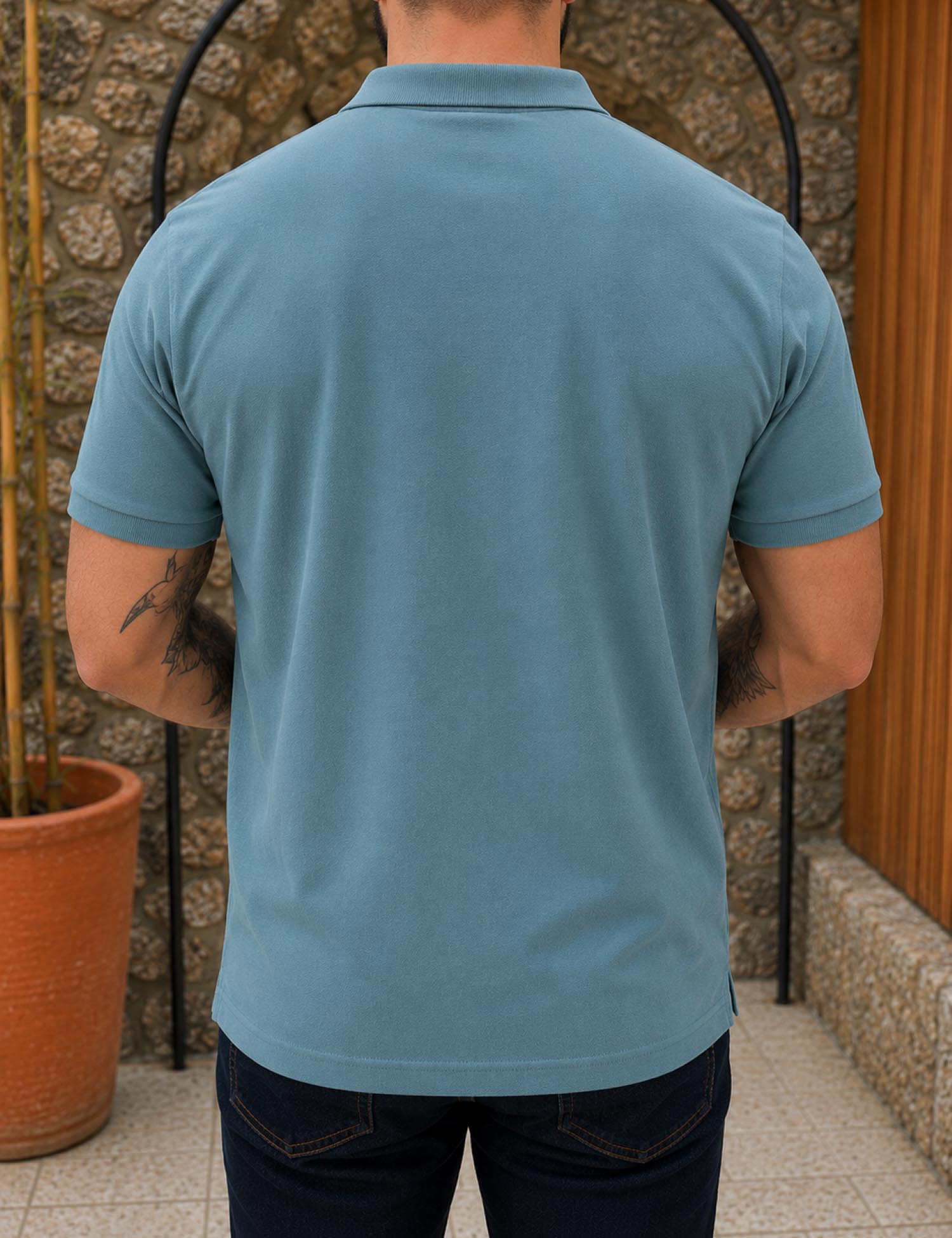 Origin ανδρική γαλάζια πικέ Polo μπλούζα Plus Size 262723G